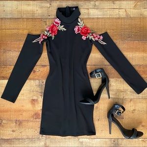 MISGUIDED Black Cold-Shoulder Cocktail Dress